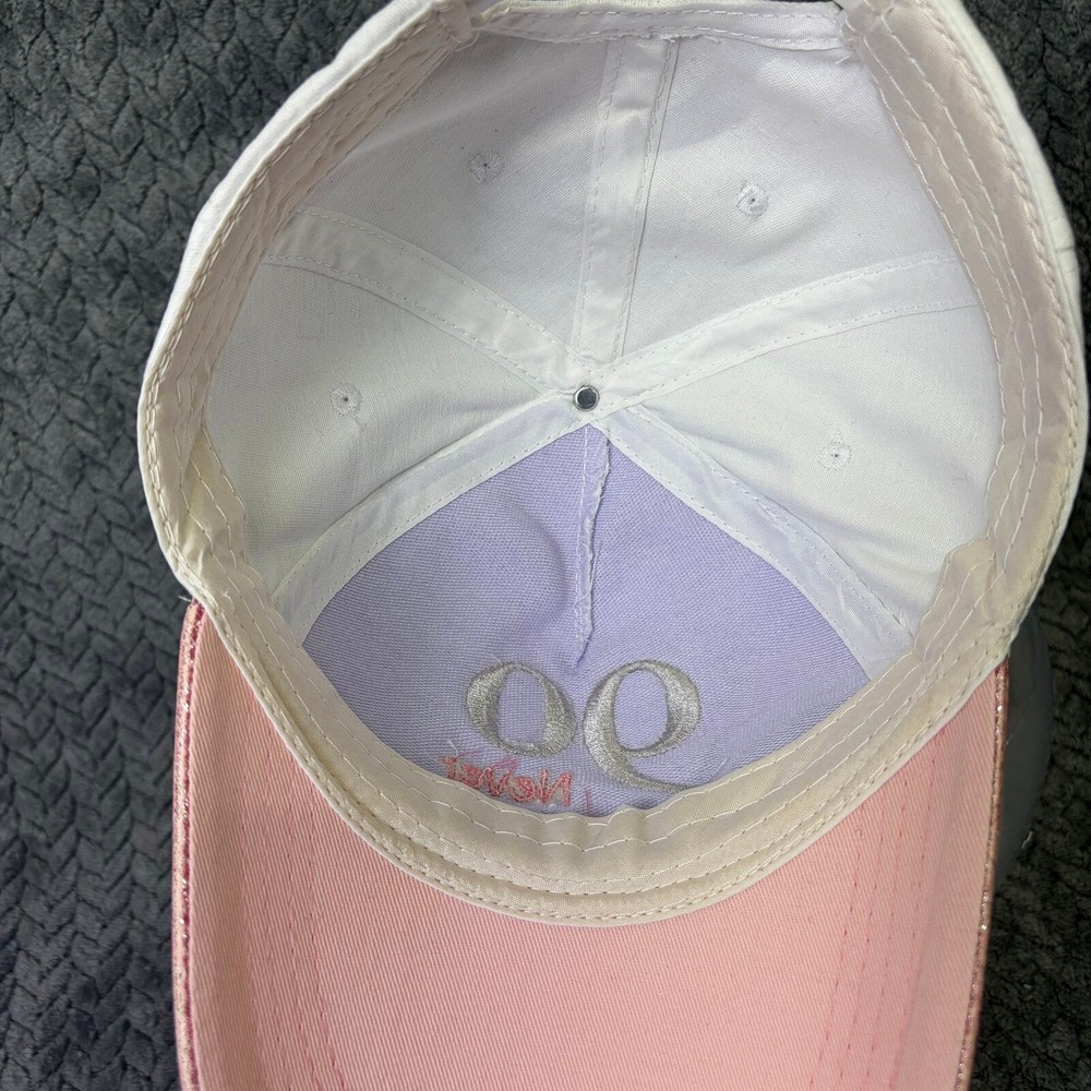 90 Never Looked So Good Birthday Hat White Pink Glitter Brim Baseball Cap - Picture 7 of 8
